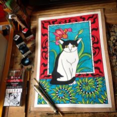 Pretty Me in Tuxedo Cat Art by Dora Hathazi Mendes.