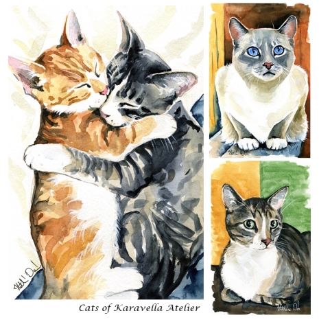 Cat Paintings by Dora Hathazi Mendes, Cats of Karavella Atelier
