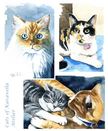 Watercolour cat paintings by Cats of Karavella Atelier