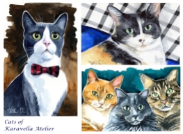 Watercolour Cat paintings by Cats of Karavella Atelier