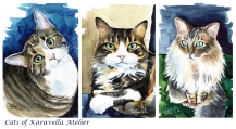 Watercolor cat paintings by Cats of Karavella Atelier.