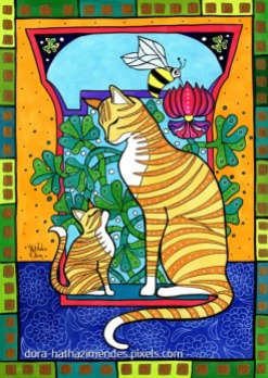 Ginger Love Cat Painting by Dora Hathazi Mendes