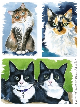 Watercolor cat paintings by artist Dora Hathazi Mendes