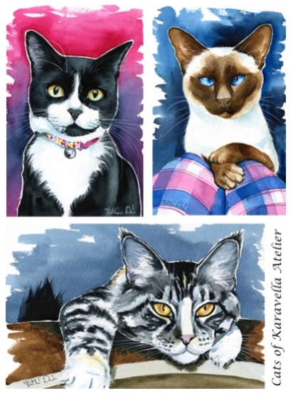 Watercolour Cat Portraits by dora Hathazi Mendes