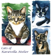 Jess, Rollie and Tiffy cat paintings by Dora Hathazi Mendes