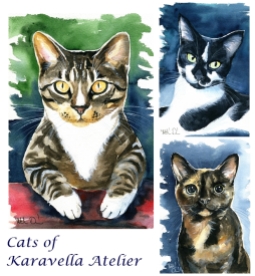 Jess, Rollie and Tiffy cat paintings by Dora Hathazi Mendes