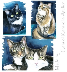 Fluffy Cats and Tabby Friends . Watercolor cat paintings by Dora Hathazi Mendes