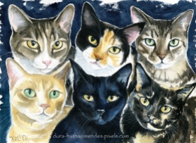 The Tuna Can Gang cat painting by Dora Hathazi Mendes