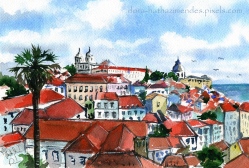 Lisbon Watercolor painting by Dora Hathazi Mendes