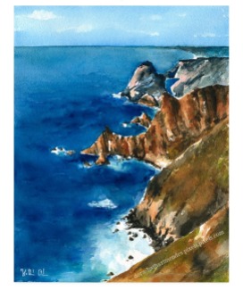 Portugal Coast painting, watercolor by Dora Hathazi Mendes