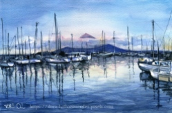 Twilight at Marina of Horta Azores watercolor by Dora Hathazi Mendes