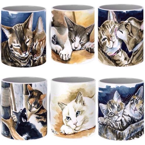 Cat Art Mugs by Dora Hathazi Mendes