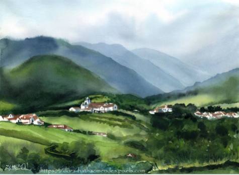 Misty Morning in Sao Miguel Azores Portugal painting by Dora Hathazi Mendes - Paintings from Portugal