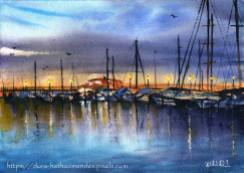 Night At The Pier watercolor painting by Dora Hathazi Mendes, Paintings from Portugal