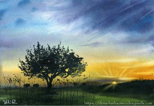 Olive Tree in Sunset at Campo Maior Alentejo Portugal painting by Dora Hathazi Mendes