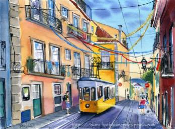 Funicular Bica in Lisbon painting by Dora Hathazi Mendes Portugal Art