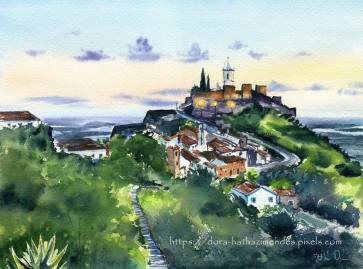 Hilltop Village of Monsaraz Portugal painting by Dora Hathazi Mendes