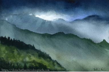 Madeira Mountains Portugal watercolor painting Dora Hathazi Mendes