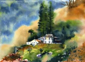 Romantic Old House in Sintra Portugal watercolor painting by Dora Hathazi Mendes