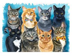 The Menagerie - watercolor cat portrait by Dora Hathazi Mendes