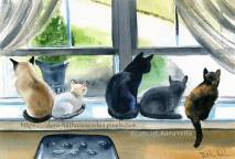 Let's be homebodies cat painting by Dora Hathazi Mendes