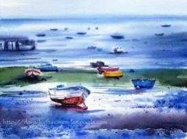 Boats on Shore in Portugal painting by Dora Hathazi Mendes