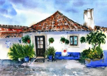 Old Portuguese Cottage House by Dora Hathazi Mendes Paintings from Portugal