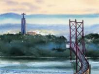 Dawn in Lisbon watercolor painting Dora Hathazi Mendes