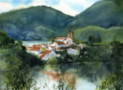 Dornes village the secret of Zezere painting by Dora Hathazi Mendes