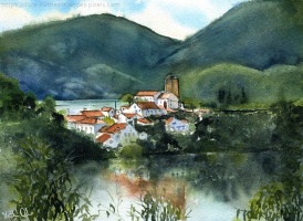 Dornes village the secret of Zezere painting by Dora Hathazi Mendes