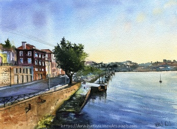 Porto Douro River Portugal painting by Dora Hathazi Mendes