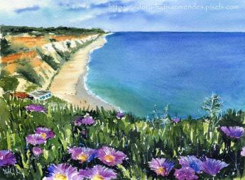 Purple Ice Plants Blooming at Algrave Portugal Painting by Dora Hathazi Mendes