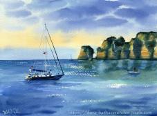 Sailing at Lagos in Algarve Portugal painting by Dora Hathazi Mendes
