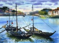 Traditional Boats Of Porto watercolor painting by Dora Hathazi Mendes