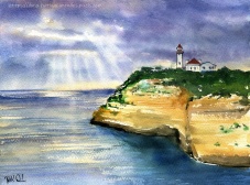 Alfanzina Lighthouse Algarve Portugal painting by Dora Hathazi Mendes