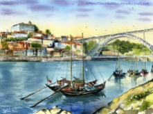 Rabelo Boats in Porto painting by Dora Hathazi Mendes