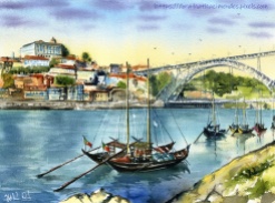 Rabelo Boats in Porto painting by Dora Hathazi Mendes