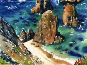 Ursa Beach in Sintra Portugal painting by Dora Hathazi Mendes