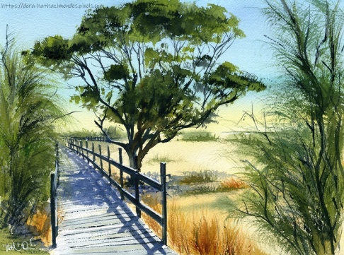Walking Path in Troia Portugal painting by Dora Hathazi Mendes
