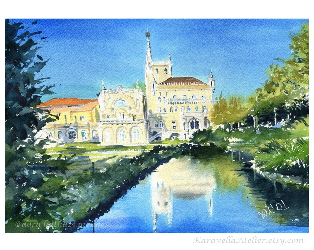 Buçaco Palace in Portugal Watercolor by Dora Hathazi Mendes