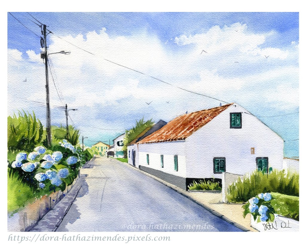 Casa in Pilar Da Bretanha in Sao Miguel Azores Portugal. Family house painting by Dora Hathazi Mendes